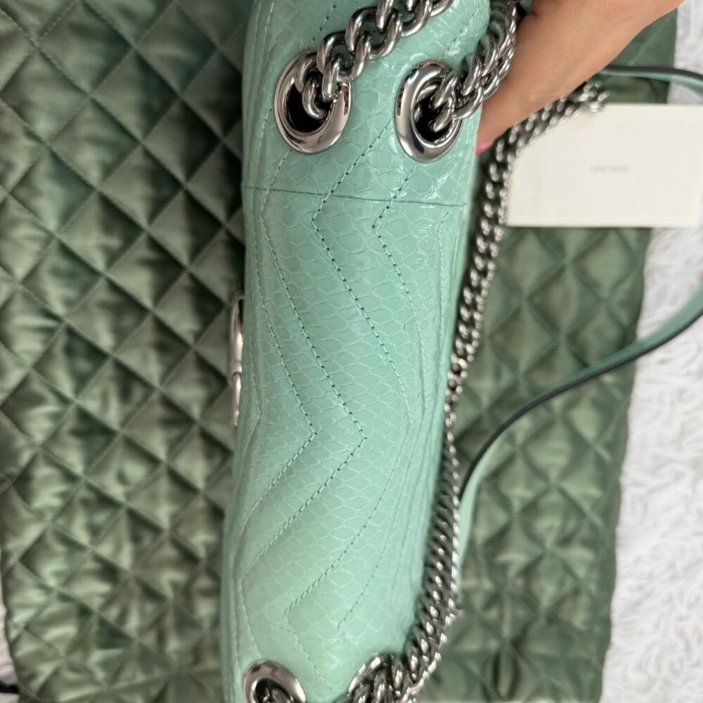 Gucci Medium Marmont Python Embossed Green Leather - image 5
